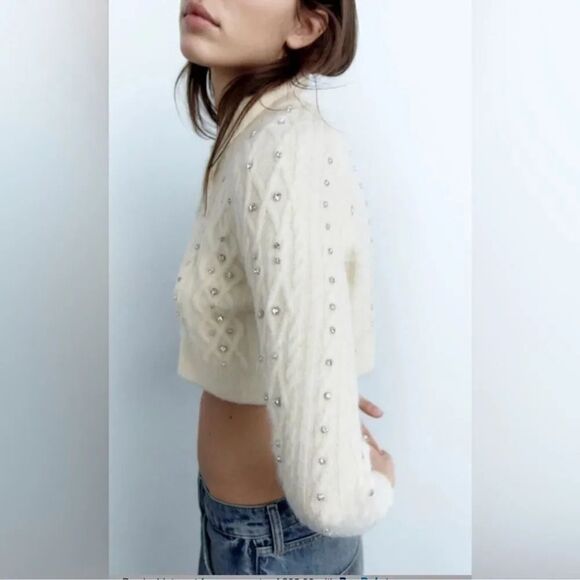 ZARA RHINESTONE KNIT CARDIGAN - Picture 8 of 12